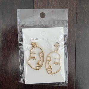 NWT Female Face Gold Statement Earrings